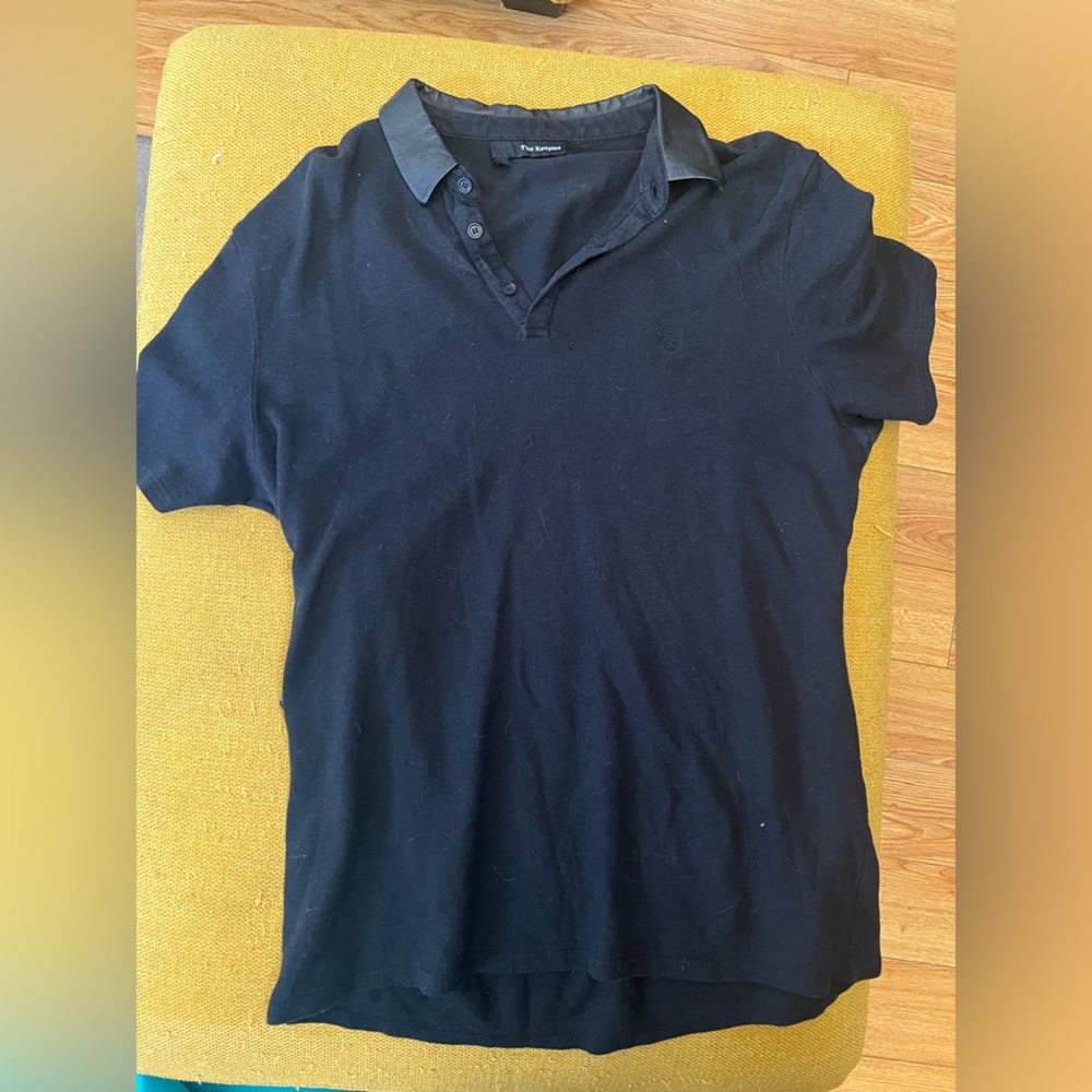 The Kooples Midnight Polo Shirt w/ Leather Collar